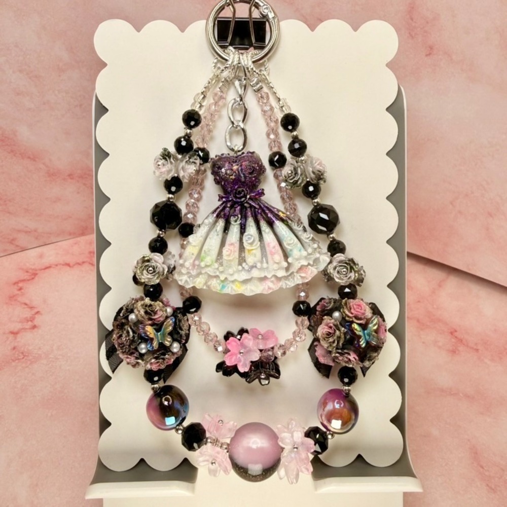 Princess Dress Beaded Phone Chain Floral Bouquet Charm Keychain Glow In The Dark